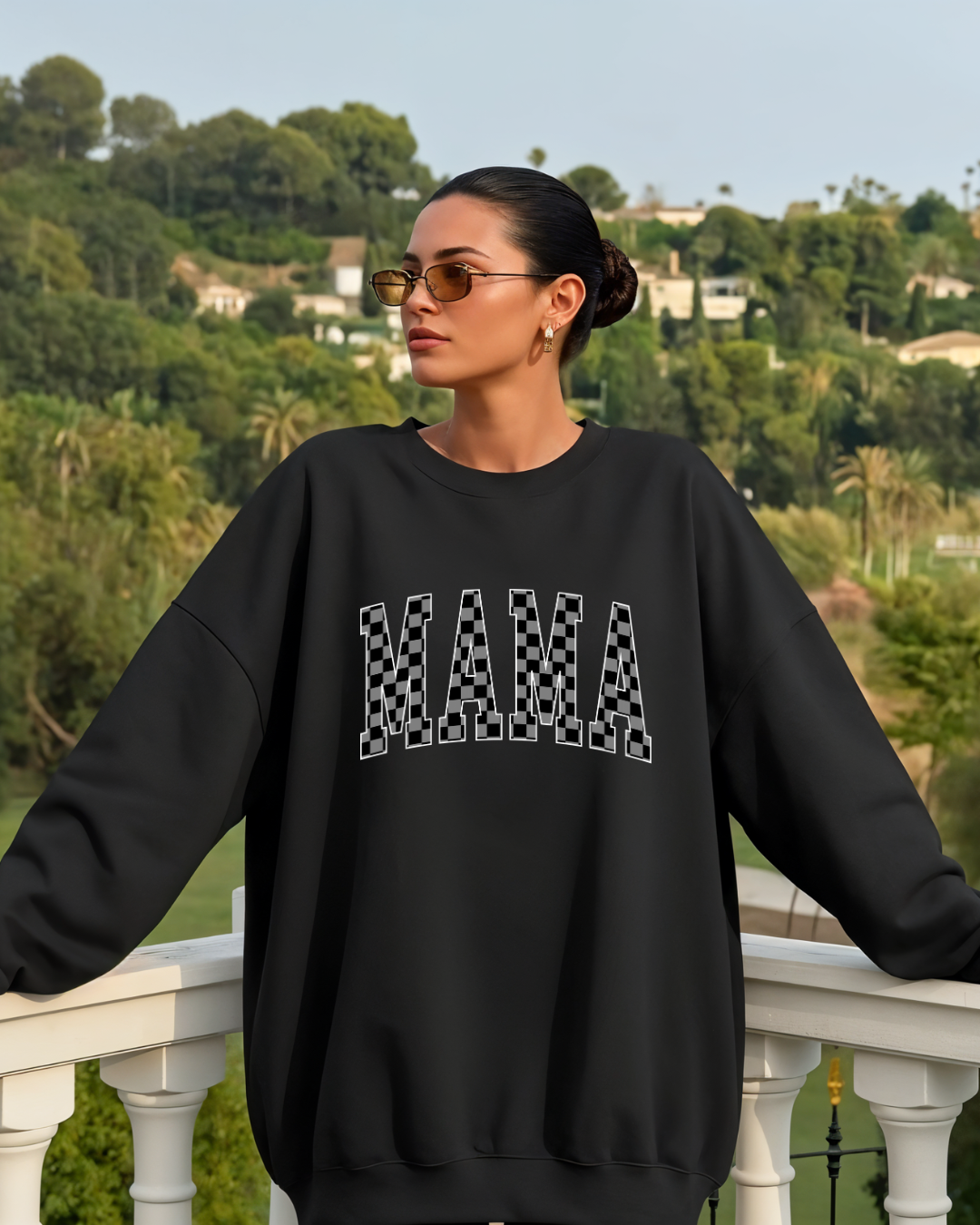 MAMA Black Checkered Crewneck