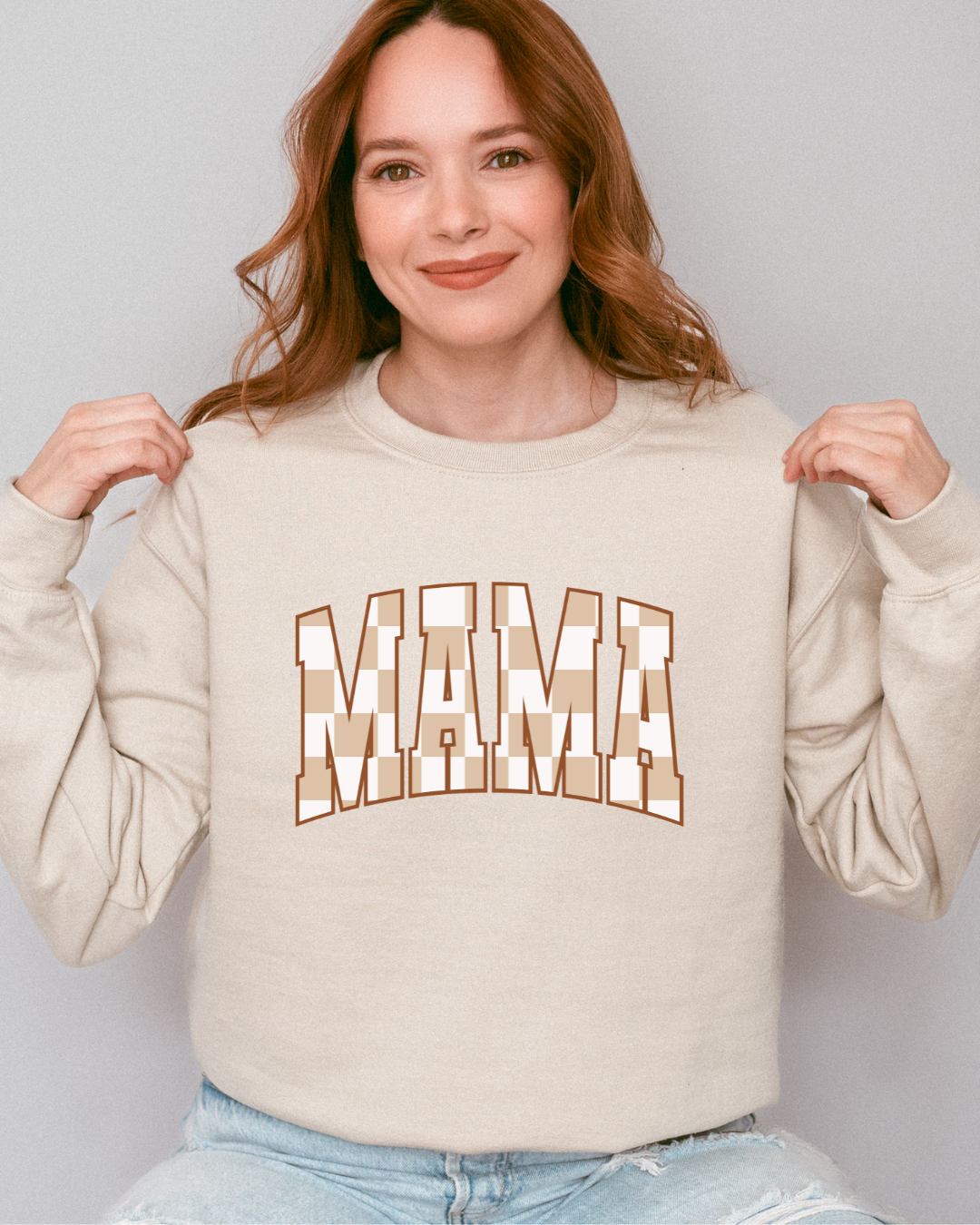 MAMA Ivory Checkered Crewneck