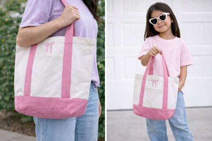 Pink Bow Canvas Tote | Mom & Mini Matching Tote Bag
