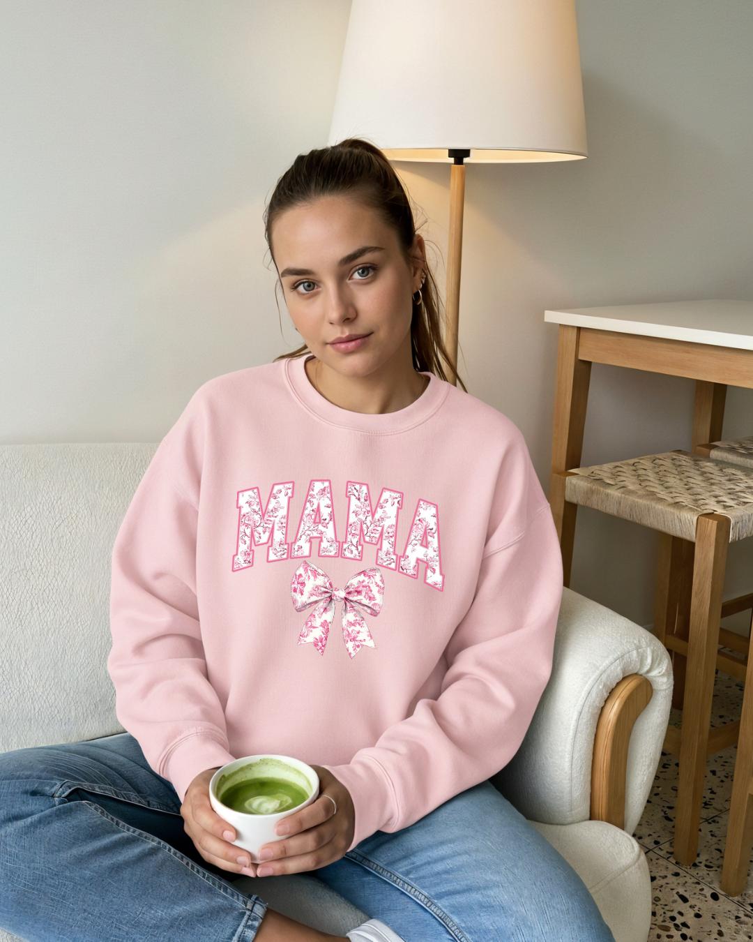 MAMA Chinoiserie Bow Pink/Blue Crewneck